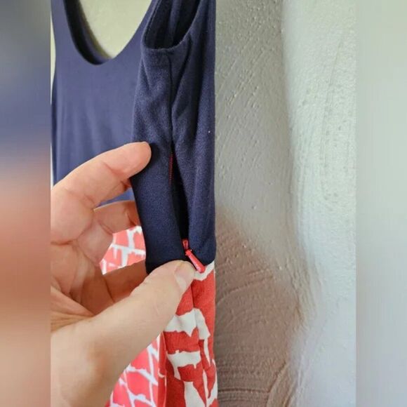 Boden CUTE Sleeveless Navy Red fit & flare pleated Sun Dress 4R - Picture 3 of 5